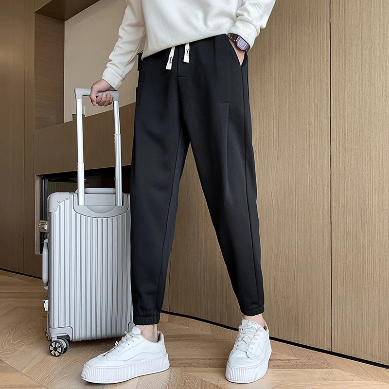 

Мужские повседневные брюки на флисовой подкладке, осенне-зимние, укороченные, размеры S-XS, свободные спортивные штаны с манжетами