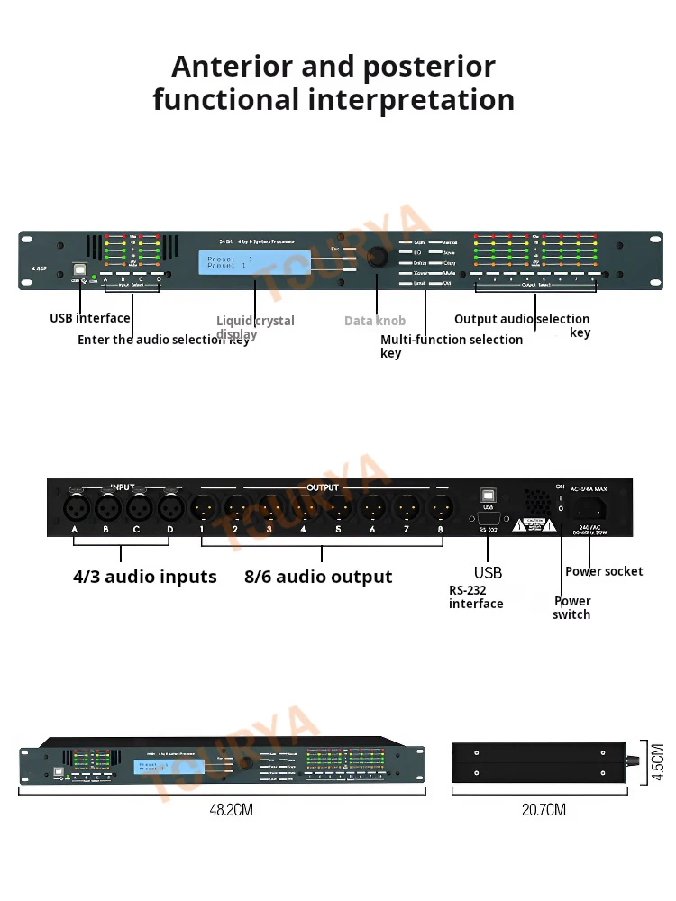 Processeur audio numérique professionnel, barre de performance sur scène, entrée et sortie Déventuelles 4, entrée 8 sorties, 3 entrées 6 sorties, 3. 6éventuelles 4.8SP