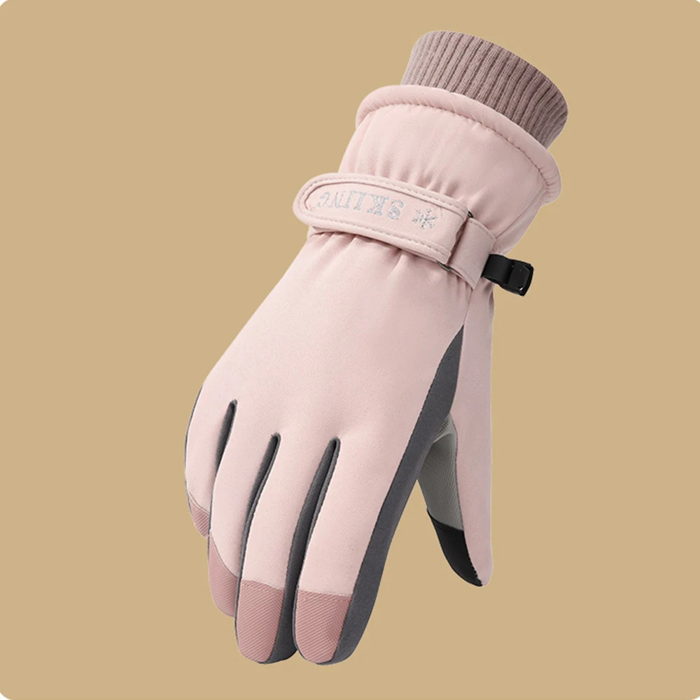 Winter New Women Ski Gloves Full Finger Plus Velvet Warm Windproof Anti-slip Touch Screen Gloves Outdoor Cycling Skiing Mittens