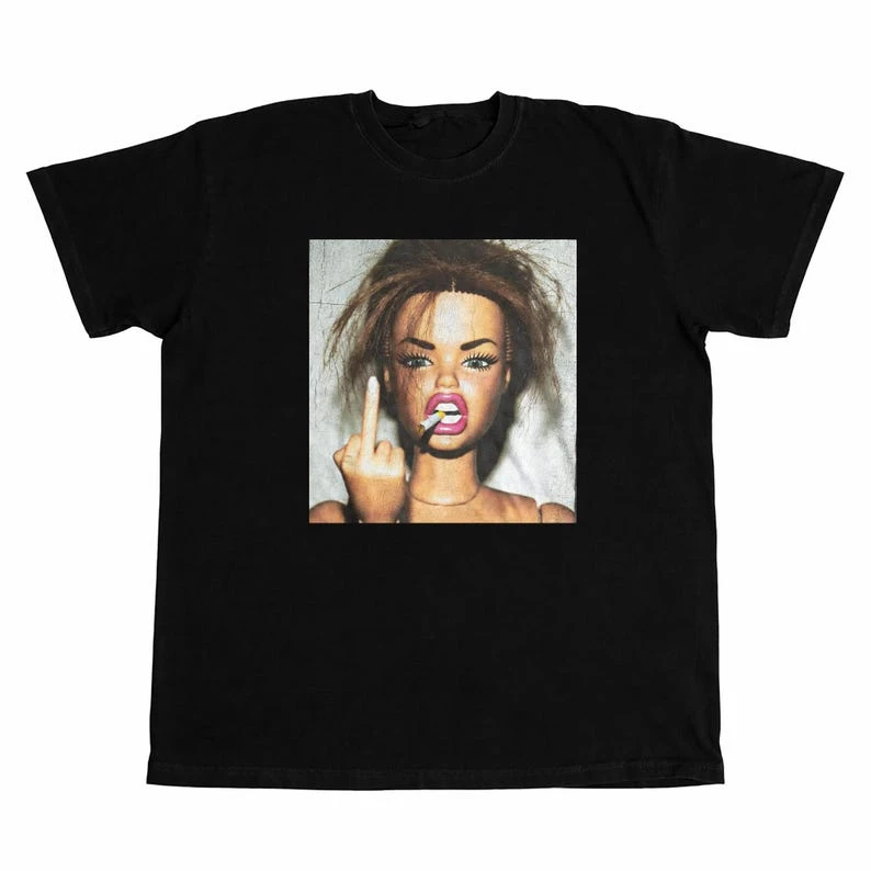 2026 Hot Selling Funny Doll Face Graphic Print Short Sleeve Cotton T-shirt Men Women Y2K Meme Humor Doll Sarcastic Trendy Shirt view 4
