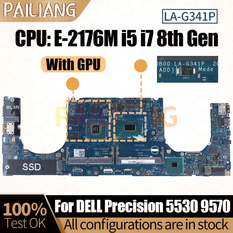 

For Dell XPS 15 9570 Precision 5530 Notebook Mainboard LA-G341P E-2176M i5 i7 8th Gen With GPU 08MMNW Laptop Motherboard Tested