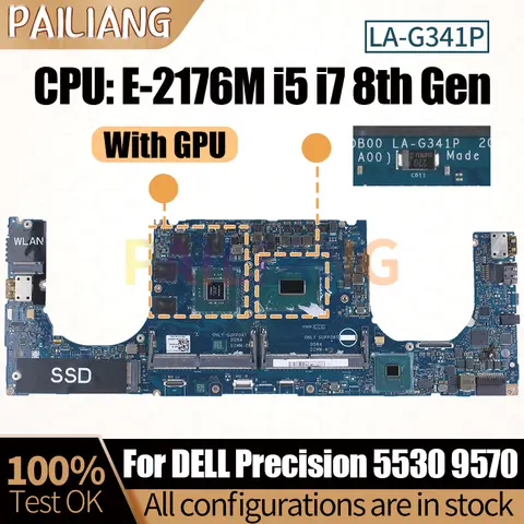 For Dell XPS 15 9570 Precision 5530 Notebook Mainboard LA-G341P E-2176M i5 i7 8th Gen With GPU 08MMNW Laptop Motherboard Tested