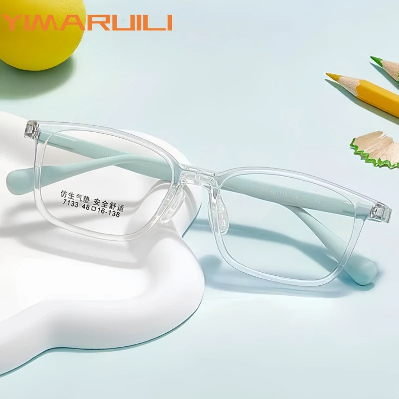 

YIMARUILI Airbag Silicone Boys and Girls TR90 Eyeglasses Frame Ultra Light Strong Anti Drop Square Optical Prescription Glasses