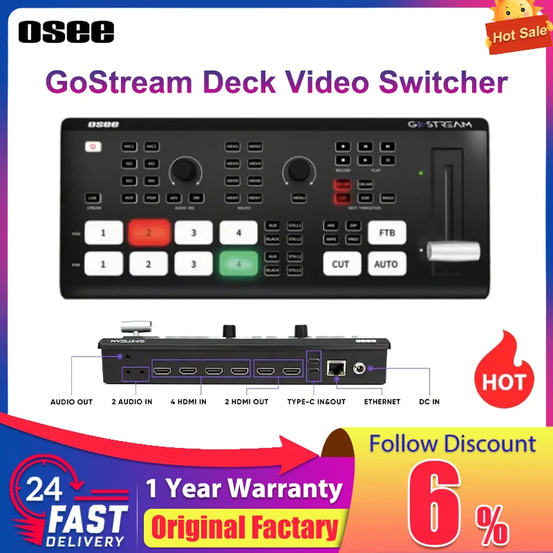 OSEE GoStream Deck HDMI/USB Live Streaming Video Switcher 4 Channel SD Card Slot erge Video Sources 6-Layer Composition