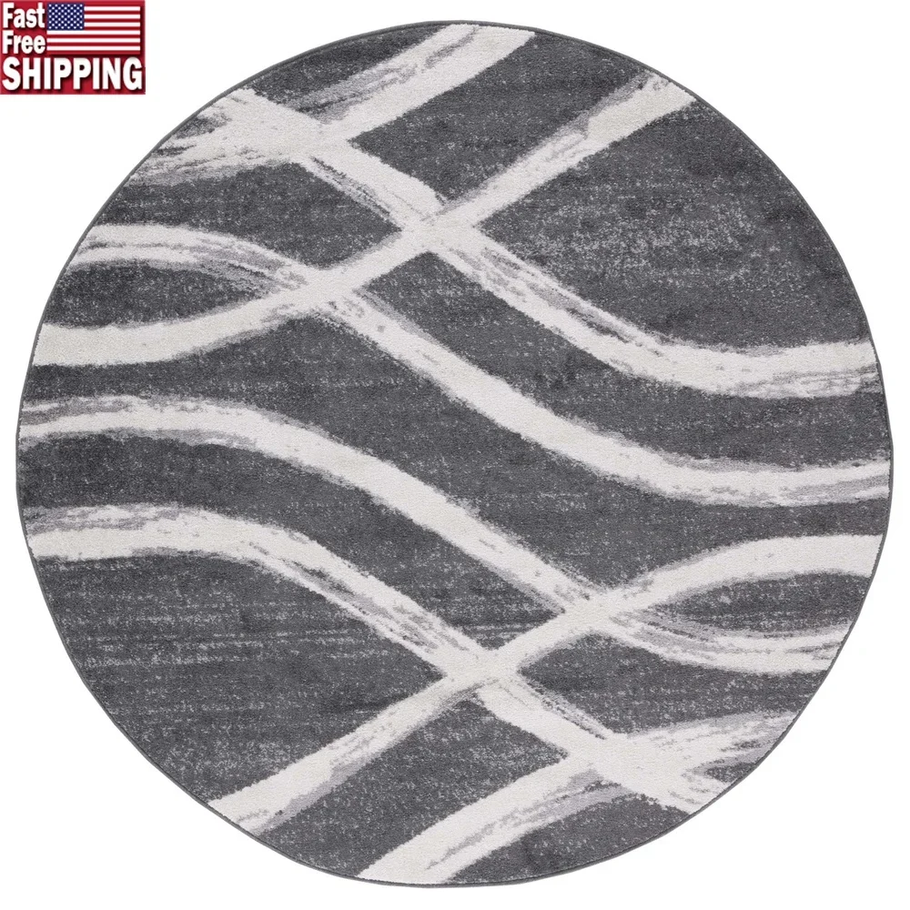

Geometric Area Rug Indoor Use Easy-Care Machine Made Stain Resistant Power Loomed Charcoal Ivory Jute Backing Medium Pile Home