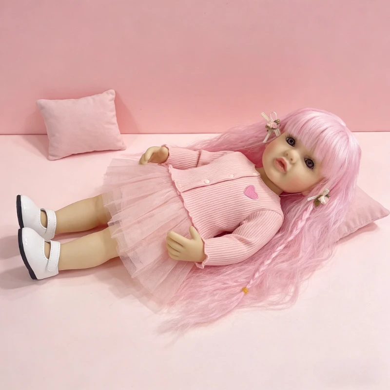 

Кукла Бетти с длинными волнистыми розовыми волосами 55 см, полностью виниловое тело, новорожденная девочка
