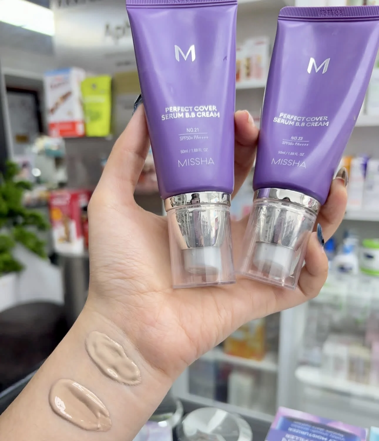 35ml MISSHA Perfect Cover Serum BB Cream Roxo Bege Natural, Corretivo de Alta Cobertura, Base Líquida Hidratante de Longa Duração