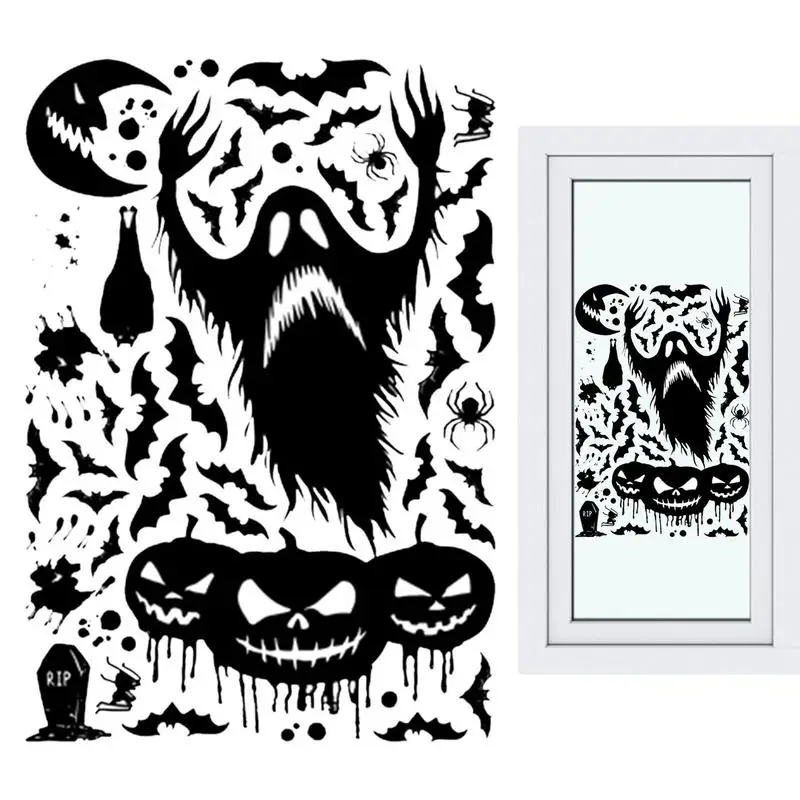 Pegatinas de ventana de Halloween, esqueleto estático, fantasmas, bruja, calabaza, silueta, divertidas y terroríficas, temáticas de Halloween para decoración de fiesta