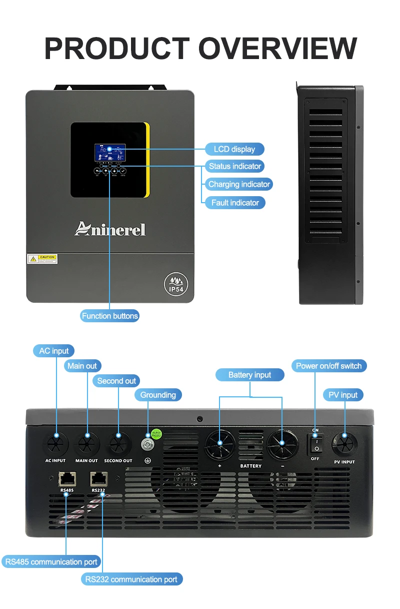 Aninerel 11KW 48V Parallel Dual MPPT 160A Netzunabhängiger Solar-Wechselrichter mit Dual-Ausgang PV 500VCD, integriertem WLAN, 6.2KW 48V IP54, reiner Sinuswelle 230V für den Heimgebrauch – Detail 10