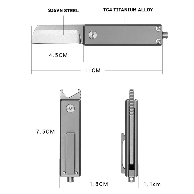 Tactical Knife Titanium Handle DIY Utility Knife Multi-function Broken Window Escape Knife Outdoor Camping Hunting Tool S35VN