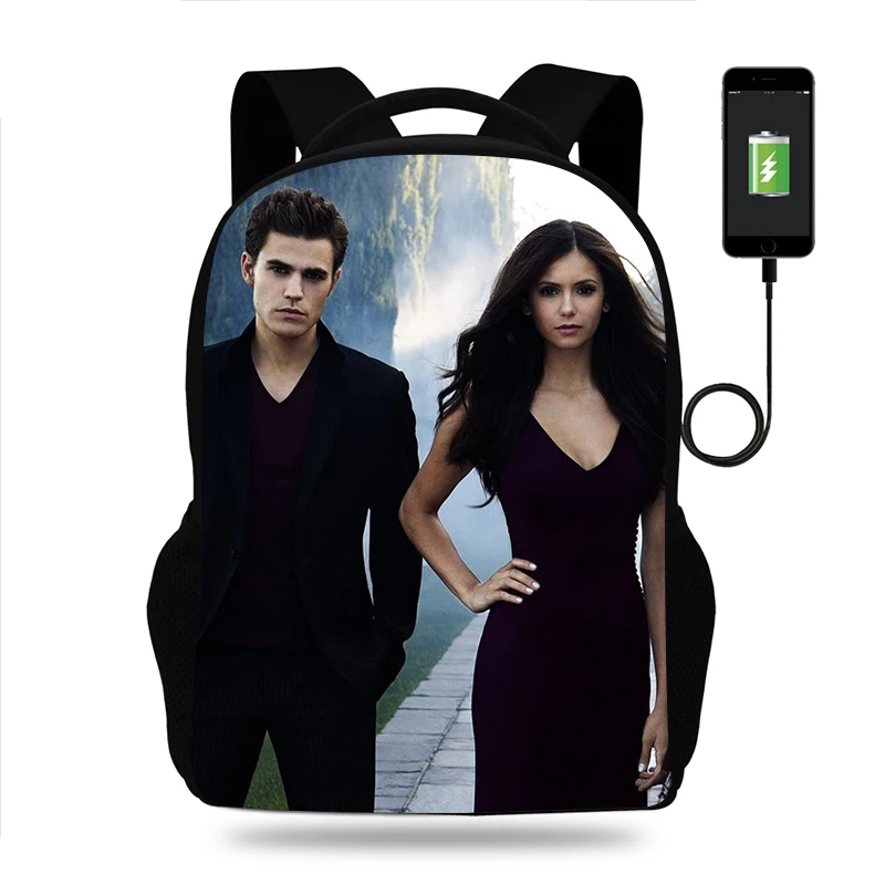 Hot The Vampire Diaries Backpack Boys Girls School Bag Children Book Bags Men Women Rucksack Teens USB Travel Knapsack Mochila