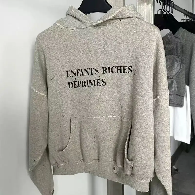 High Street Enfants Riches Deprimes Hoodie Men\'s Women\'s Good Quality Casual Hip-hop Vintage Ripped Hole ERD Pullover Hoody