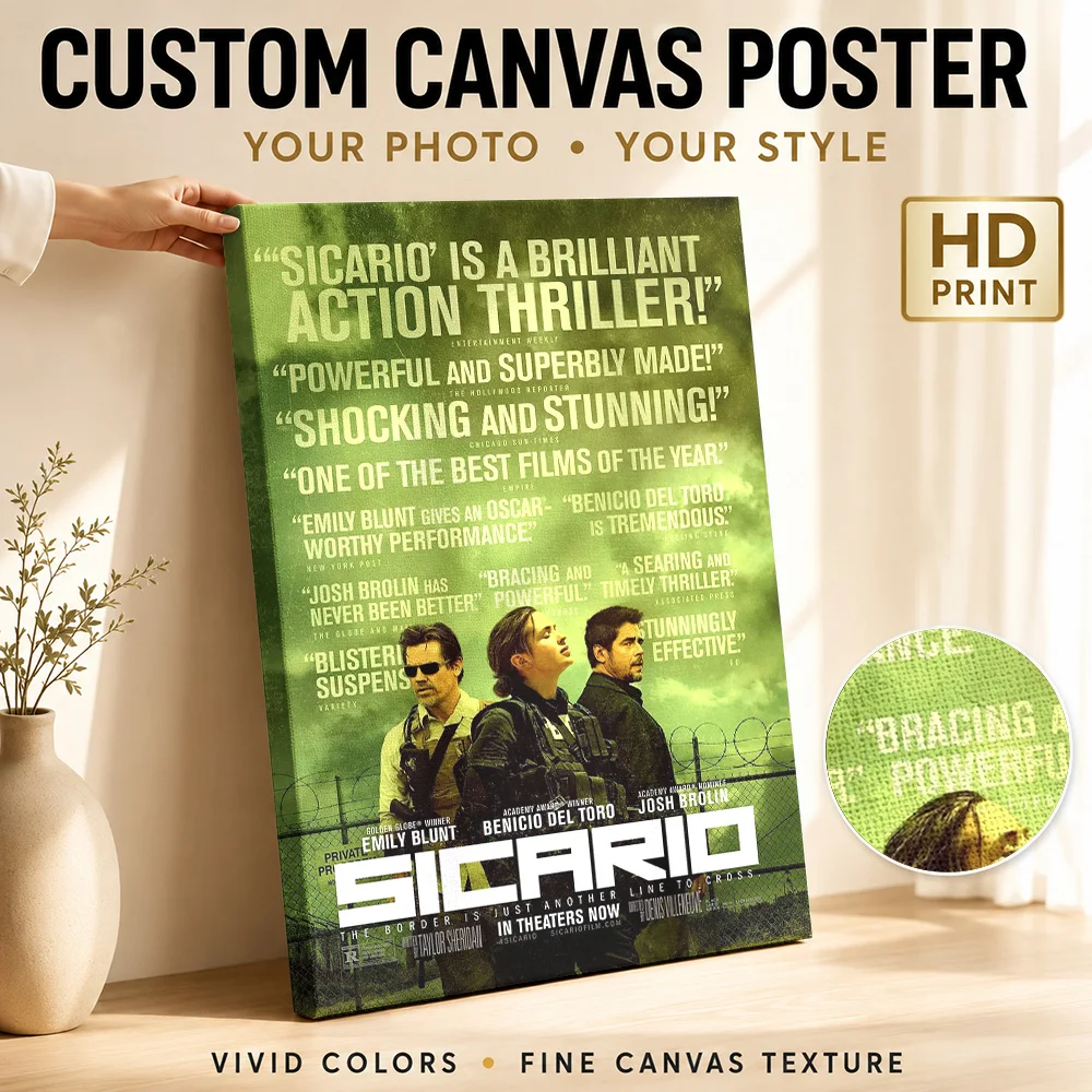 Sicario Movie Canvas Painting Poster Custom Photo Vintage Movie Wall Art for Home Theater Decor Collectible Ready to Hang Gift