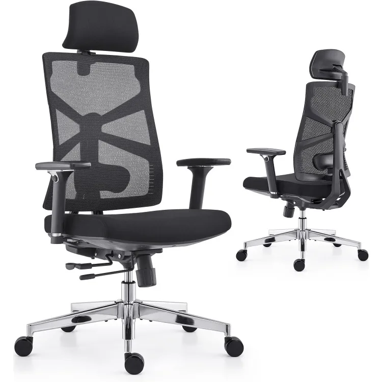 

Ergonomic Office Chair with Adaptive Backrest, High Back Computer Desk Chair with 4D Armrests, Adjustable Seat Depth