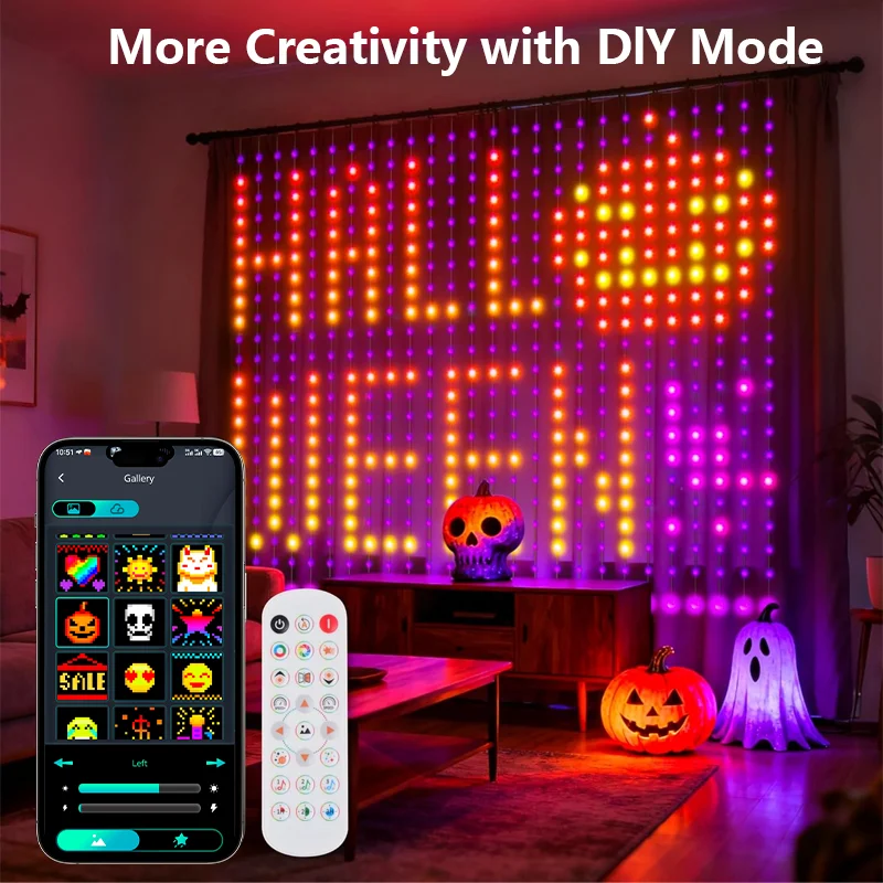 Led Smart Curtain Lights New year's garland App RGB Fairy Lights DIY Pattern Music Ambient Lighting For Home Holiday Party