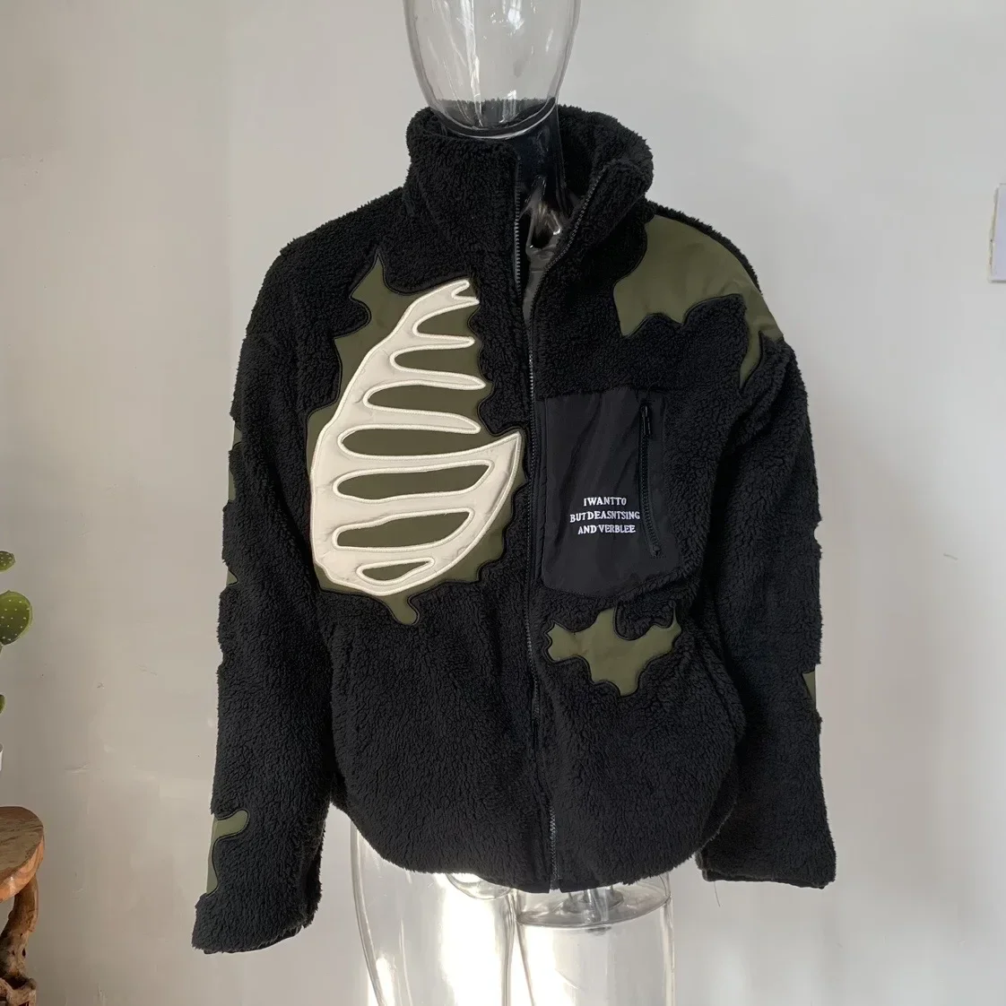 Y2K retro splicing embroidered cotton jacket winter new warm American loose stand-up collar contrasting color men's top