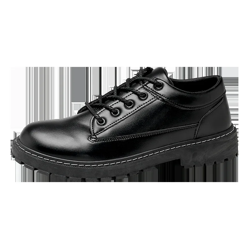 Zapatos de cuero pequeños negros para hombres, traje informal para adolescentes, moda, cien guapo