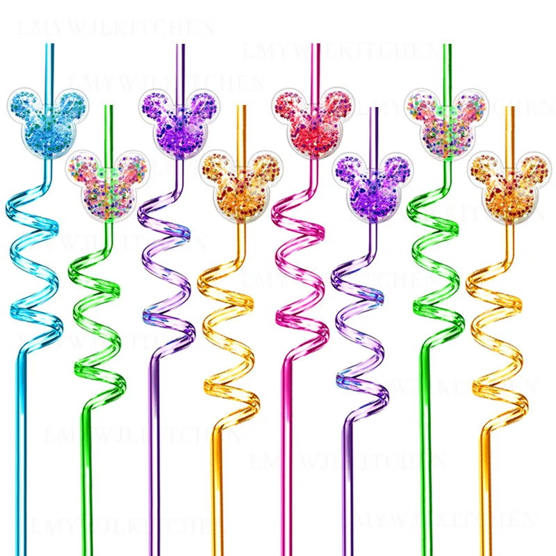 1/8PCS Disney Anime Mickey Mouse Drinking Straw Kawaii Minnie Spiral Straw Cartoon Children Party Gifs