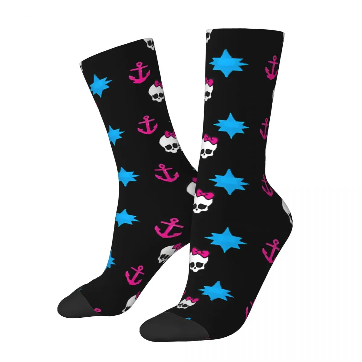 Hip Hop Vintage Cute Skull Vampire Beach Print Crazy Men's Socks Unisex Monster High Doll Street Style Printed Crew Sock Boys