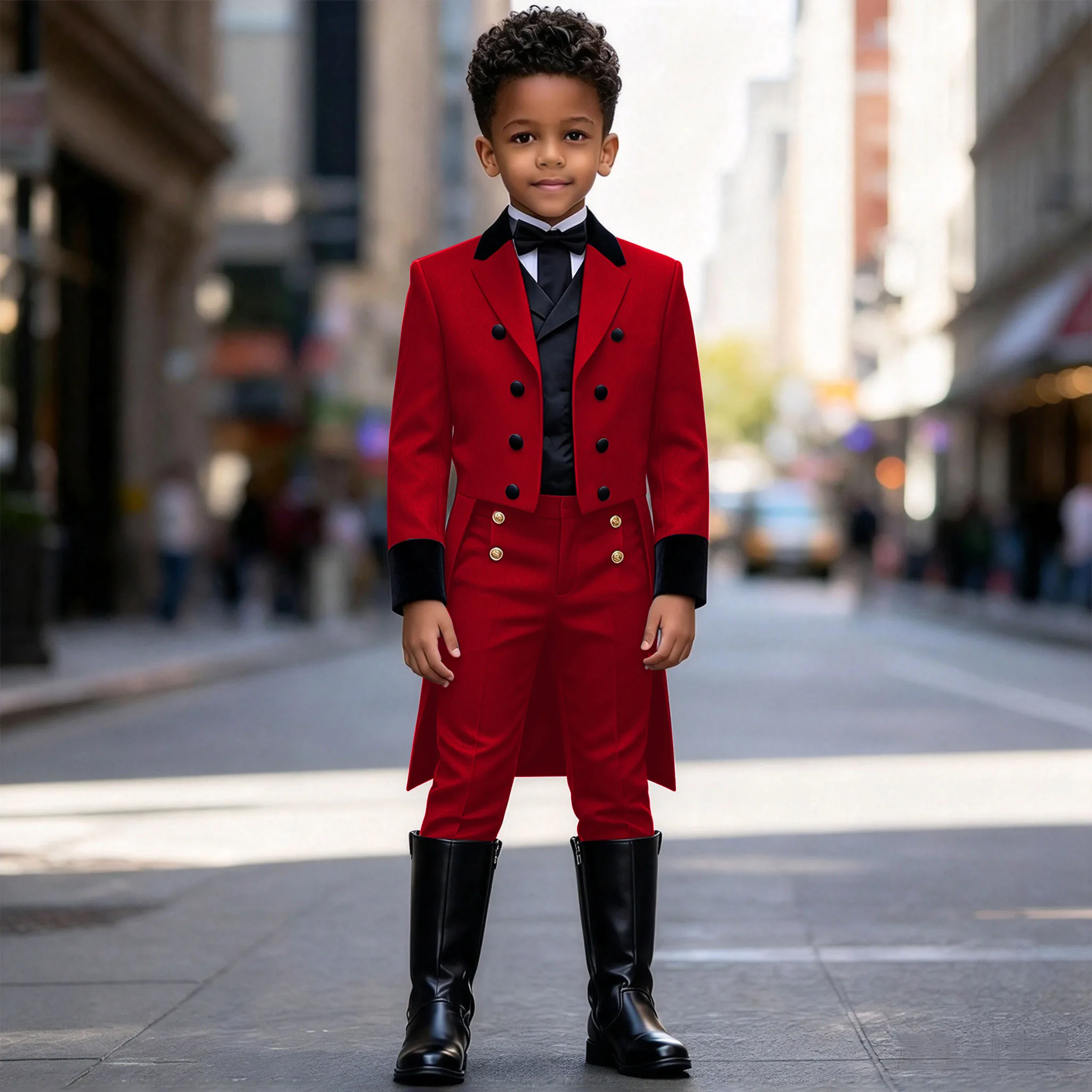 Beige Tailcoat Wedding Suits 3 Pieces For Kids, Boys Slim Fit Tuxedo Performance Costumes,Formal Long Blazer Banquet Outfit