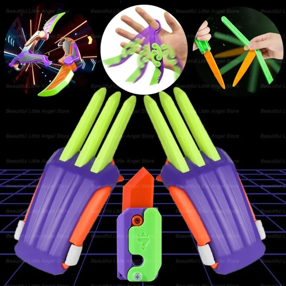 3D Mini Butterfly Knife Model Pendant Gravity Knife Jumping Decompression Toy with Push Card Small Radish Design for Collectors