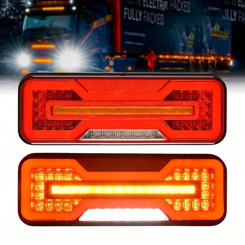 

2Pcs 12V 24V LED Combination Rear Tail Light Turn Signal Brake Reverse Dynamic DRL Lamp Trailer Truck Tractor Caravan Waterproof