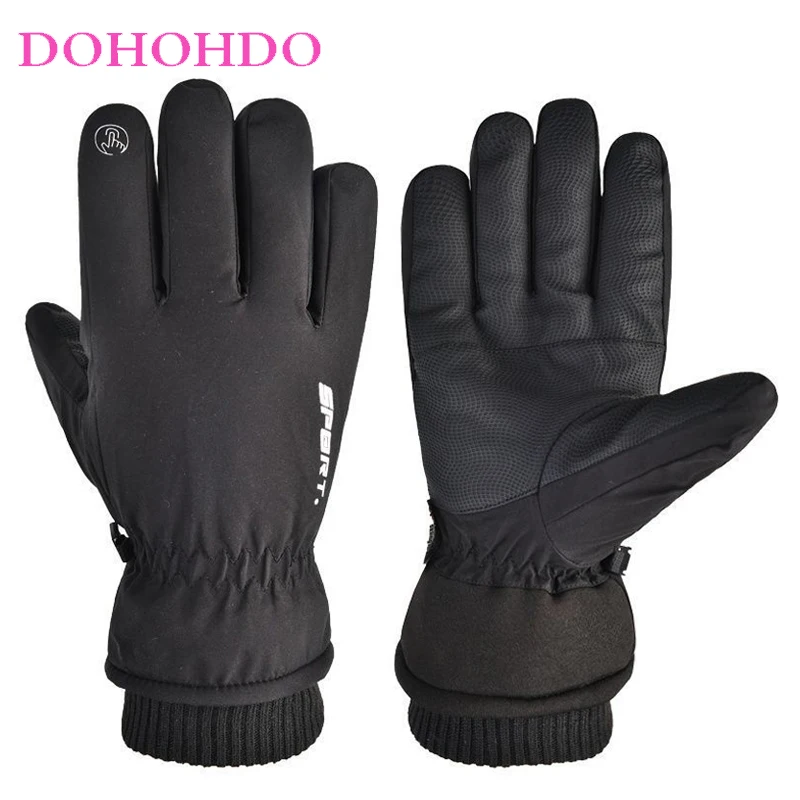 

Ski Black Gloves Warm Winter Touch-screen Gloves Velvet Padded Anti-slip Sports Driving Windproof Waterproof Motorcycle Gloves