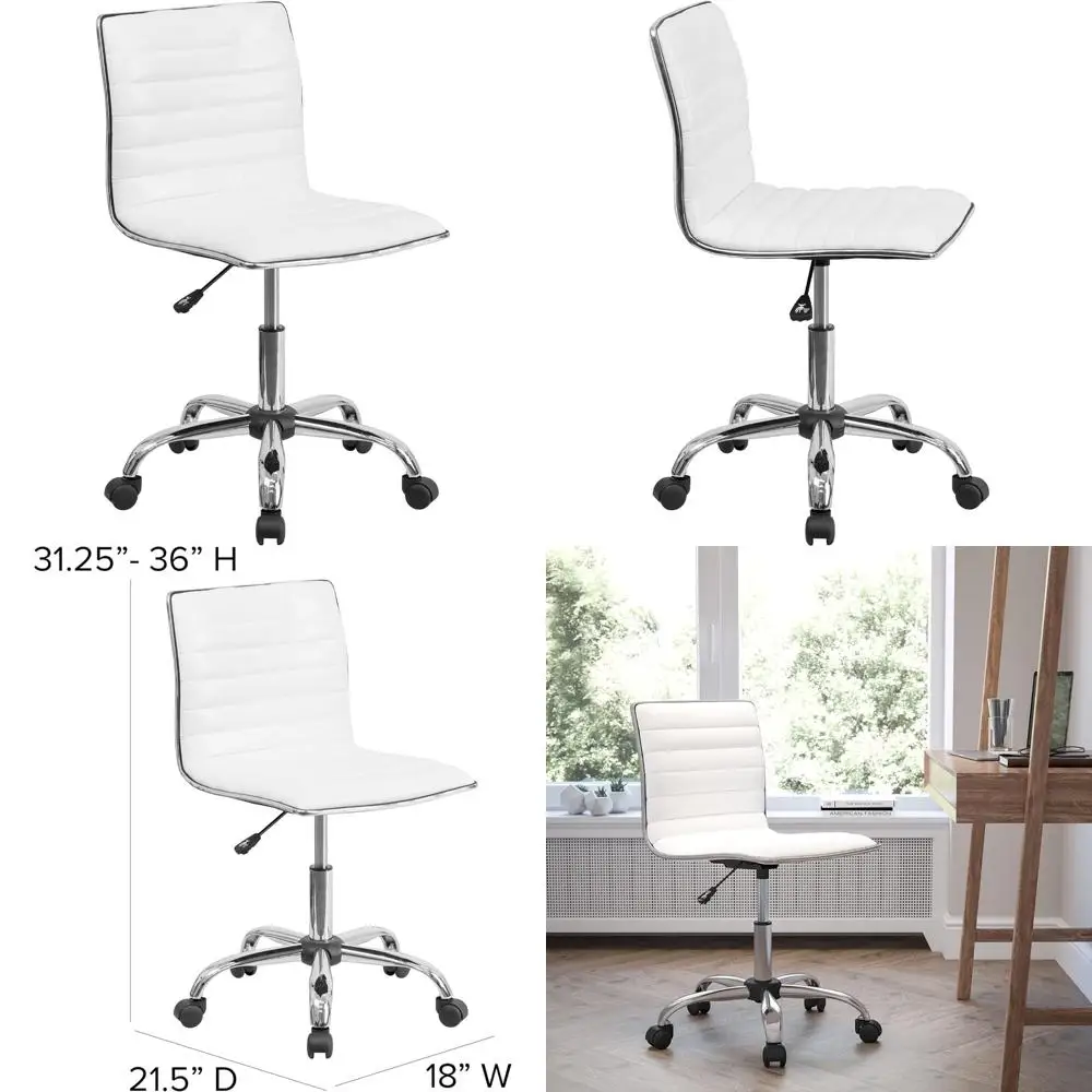 

Ribbed Upholstered Vinyl Swivel Desk Chair with Padded Seat, Modern Adjustable Height Office Chair