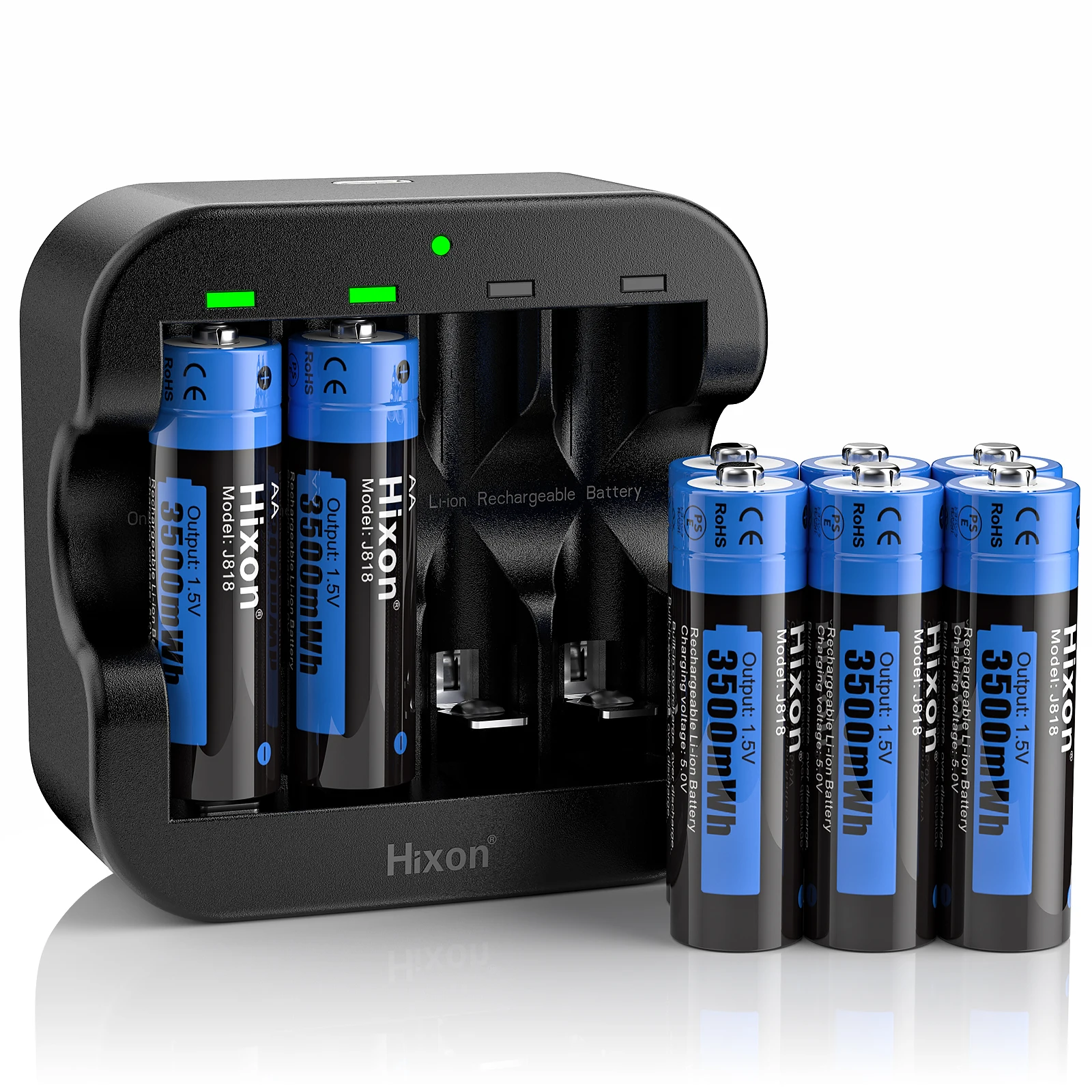 Hixon3500mWh 1.5V AA Lithium Rechargeable Battery 4 Slot Charger, For Wireless Mouse, Keyboard, Alarm Clock And Other Electronic