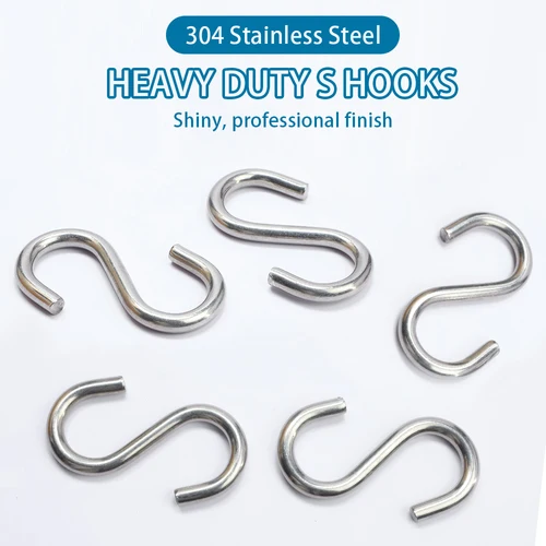 Imagen 2 del producto NINDEJIN 1-10 unids/pack ganchos en forma de S de acero inoxidable de alta resistencia M2 M3 M4 M5 M6 M8 M10 gancho en S de utilidad para colgar en armario de cocina