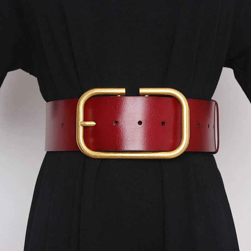 

Pu Leather Big Buckle Split Joint Long Wide Belt Personality Women New Fashion Tide All-match Spring Autumn 2022