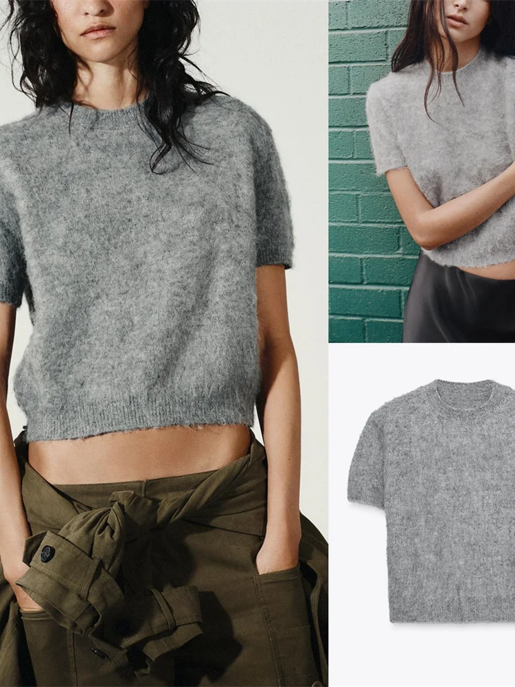 

New Autumn Commuter Sle Women's round Ne ort Sve Knitted Sweater Casual Faionable Cozy Soft Single Piece Warmth