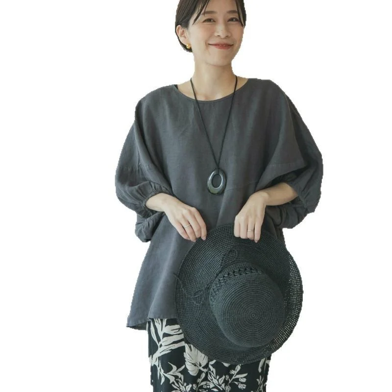 Lotte Nieuwe 2025 Zomer vrouwen Comfortabele Katoen Linnen Losse T-shirt Moderne Sle Bubble Sve Thiened Zomer Top