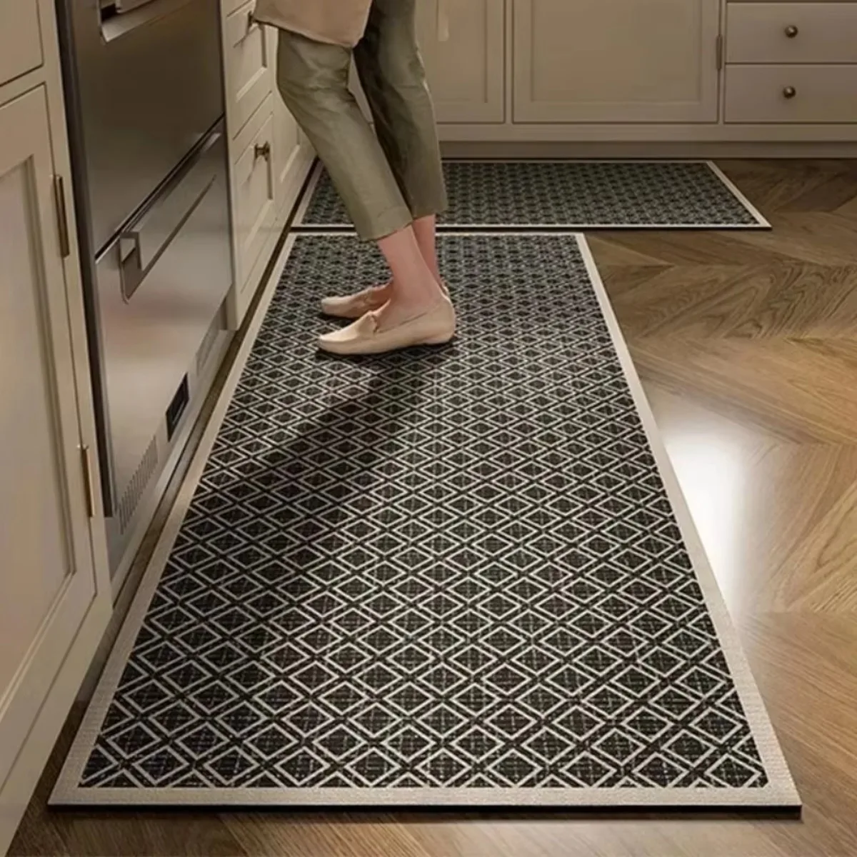 American Kitchen Runner Mat Farmhouse French PVC Vintage Style Kitchen Floor Rug Anti Slip Oil Proof Wipeable Kitchen Foot Mat