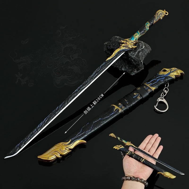 28 cm Naraka Bladepoint arme noir or ancien couteau périphérie arme modèle alliage ornement Collection cadeaux d'anniversaire jouets garçons