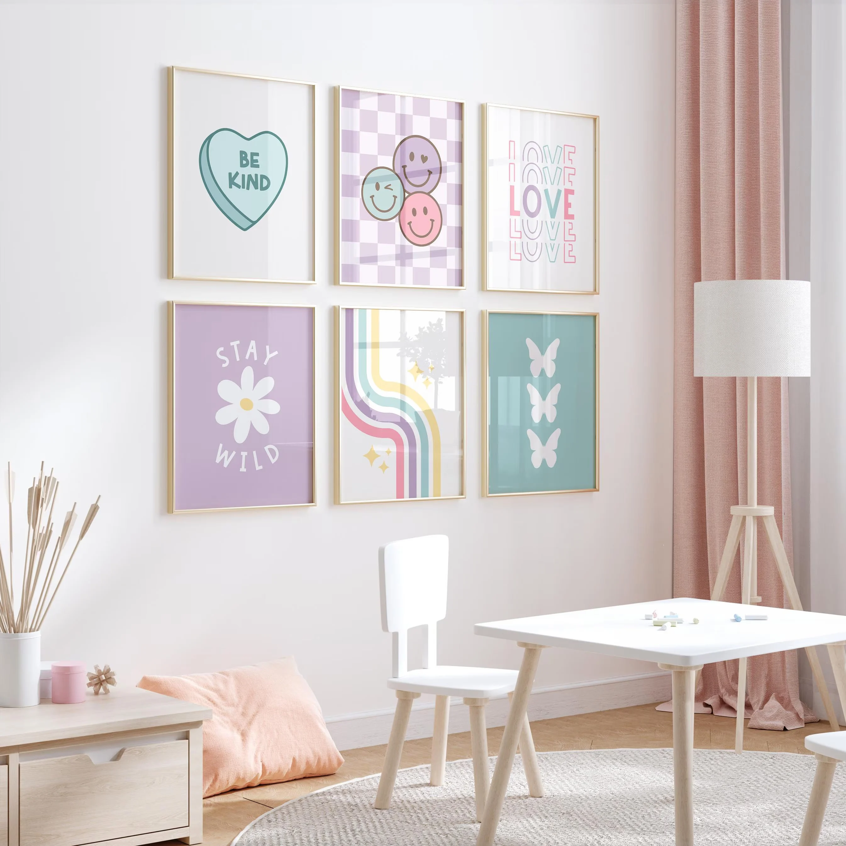 Set aus 6 Farbenfrohen Smiley-Gesichts-Wandkunstdrucken für Jugendliche, Lebendige Leinwanddrucke & Kunstposter, Moderne Wohnraumdekoration