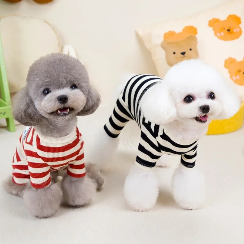 Soft Warm Dog Jumpsuits Pet Striped Clothes for Small Dogs Fashion Puppy Pajamas Autumn Cat Jumpsuits Pet Overalls Dog Clothes