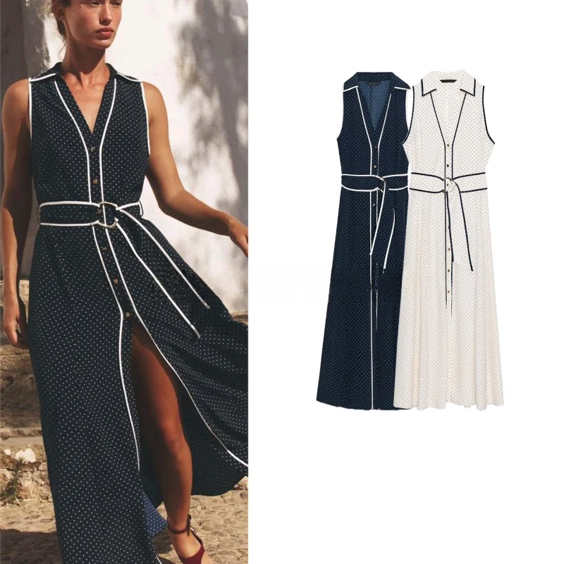 

Новое летнее женское модное платье миди с высокой талией, V-образным вырезом, из полиэстера, А-силуэт