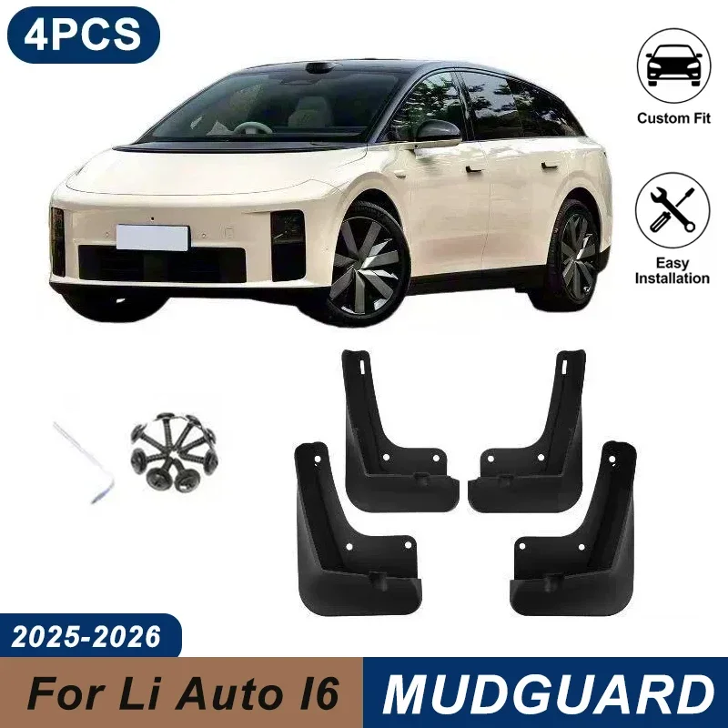 4PCS Car Mud Flaps For Li Auto I6 2025-2026 Waterproof Anti-Splash Fender Mudguards Auto Exterior Accessories
