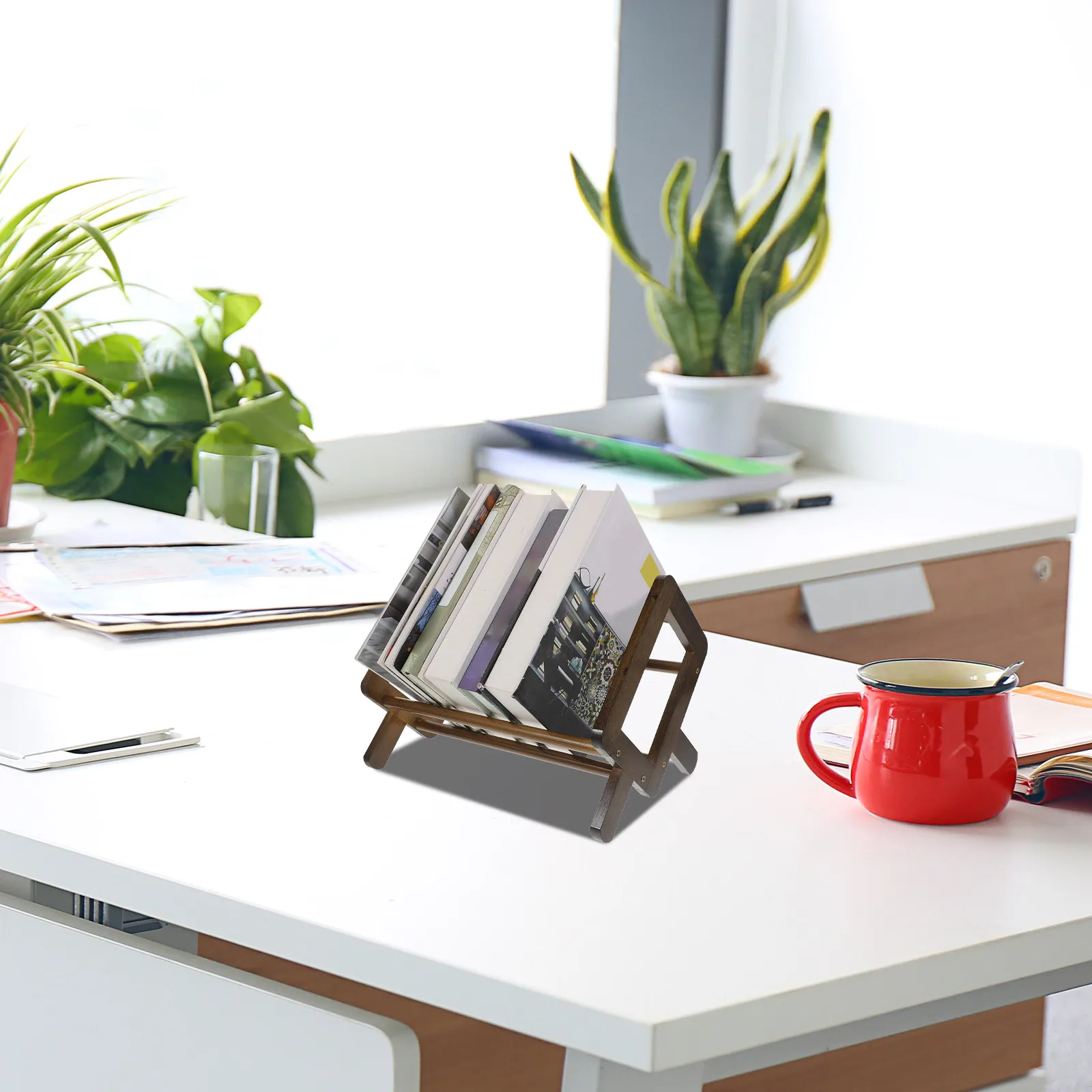 

Настольная бамбуковая полка для книг, прочный органайзер для хранения книг и журналов, подставка для офиса, класса, библиотеки, для хранения на столе