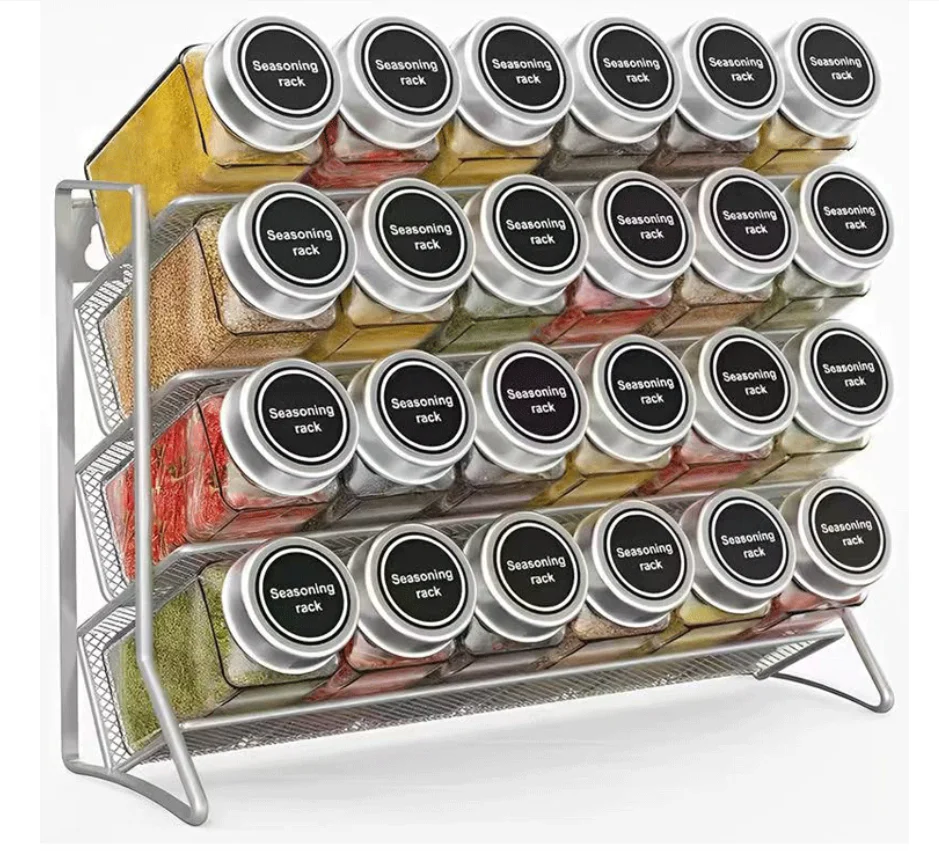 Kitchen Spice Rack 4 Tier Spice Organizer Carbon Steel Wall Shelf without Spice Jars for Cabinet Kitchen Pantry Organizer Shelf
