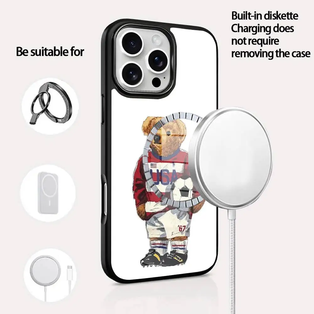 

Epc Fashion Bear P-PoloS Phone Case For IPhone 16 15 14 13 12 11 Pro Max Plus Mini Magsafe Mirror Wireless Magnetic Cover