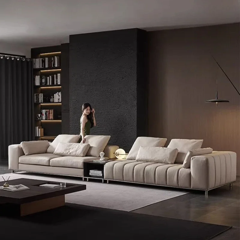OGMLight Luxury Top-layer Cowhide Splicing Corner Combination Italian Minimalist Piano Keys Villa Model House Sofa