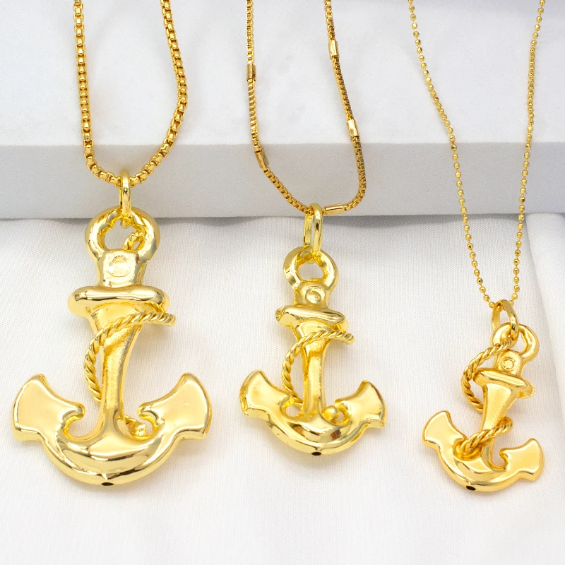 Anchor Pendant Necklace Gold Plated Dubai African Accessories For Women Small Medium Big Size Men Hip Hop Fashion Jewelry