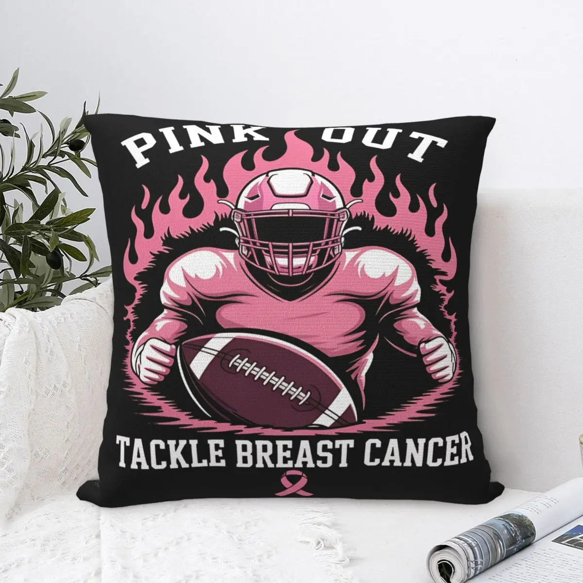 Pink Out Tackle Breast Cancer Awareness USA Football Mom Pillow Case Cushion Cover Awesome Polyester Decor Pillowcase for Seat