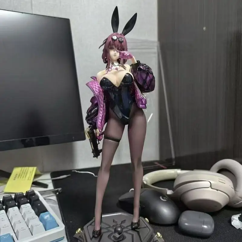 Purple Hair Anime Girl Figure Rabbit Ear Outfit Collectible Statue Desktop Decor Gift for Anime Fans Boxed