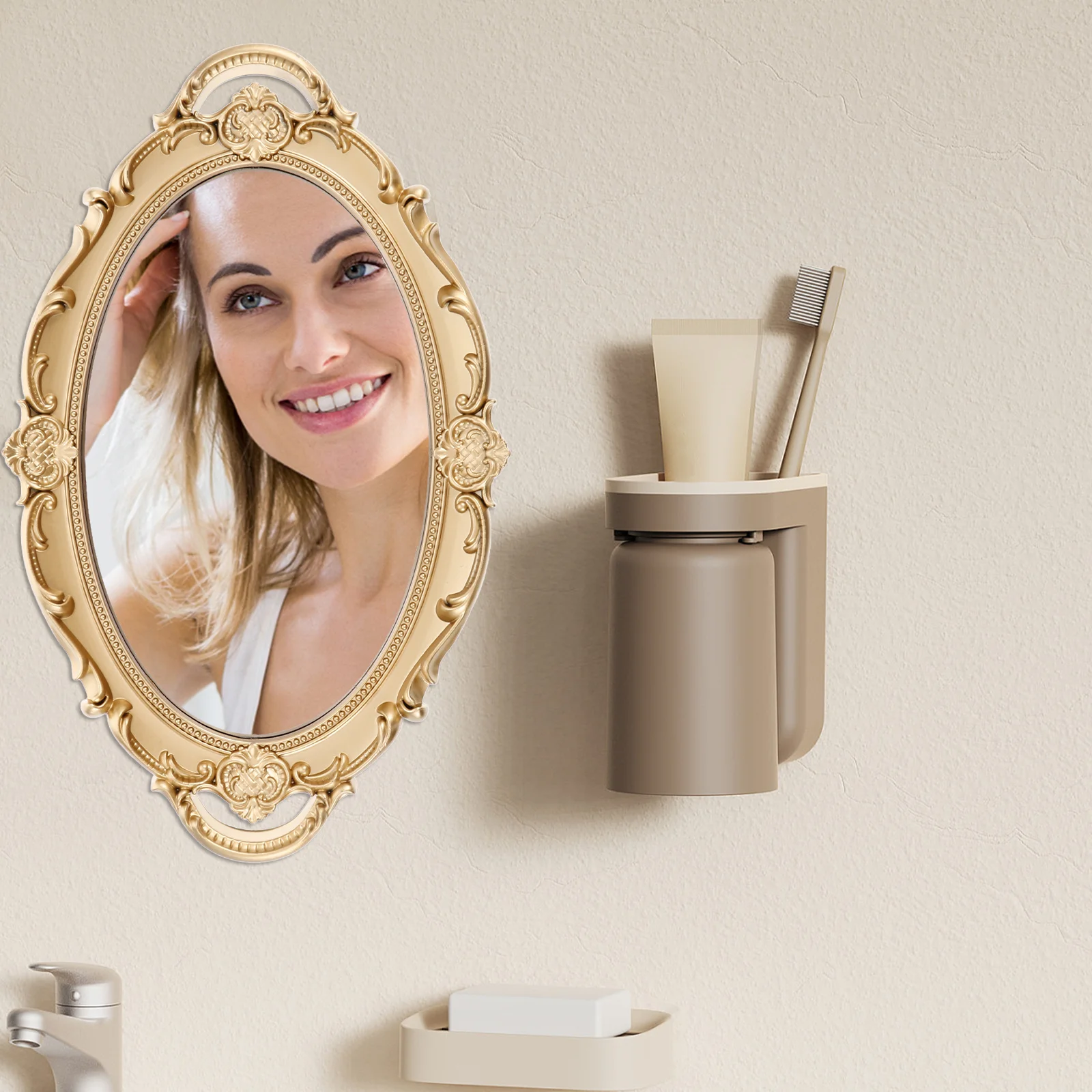 

Vintage Gold Makeup Mirror Baroque Style Wall Mounted Decorative Mirror Large Irregular Frame for Bedroom Bathroom Dressing Area