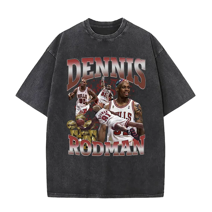 Dennis Rodman Basketball Graphic T Shirt Men's Vintage Washed High Quality T-shirts Hip Hop Fashion Oversized T-Shirt Streetwear