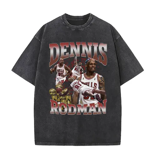 Camiseta gráfica de baloncesto de Dennis Rodman, camisetas Vintage lavadas de alta calidad para hombre, camiseta de gran tamaño a la moda de Hip Hop, ropa de calle