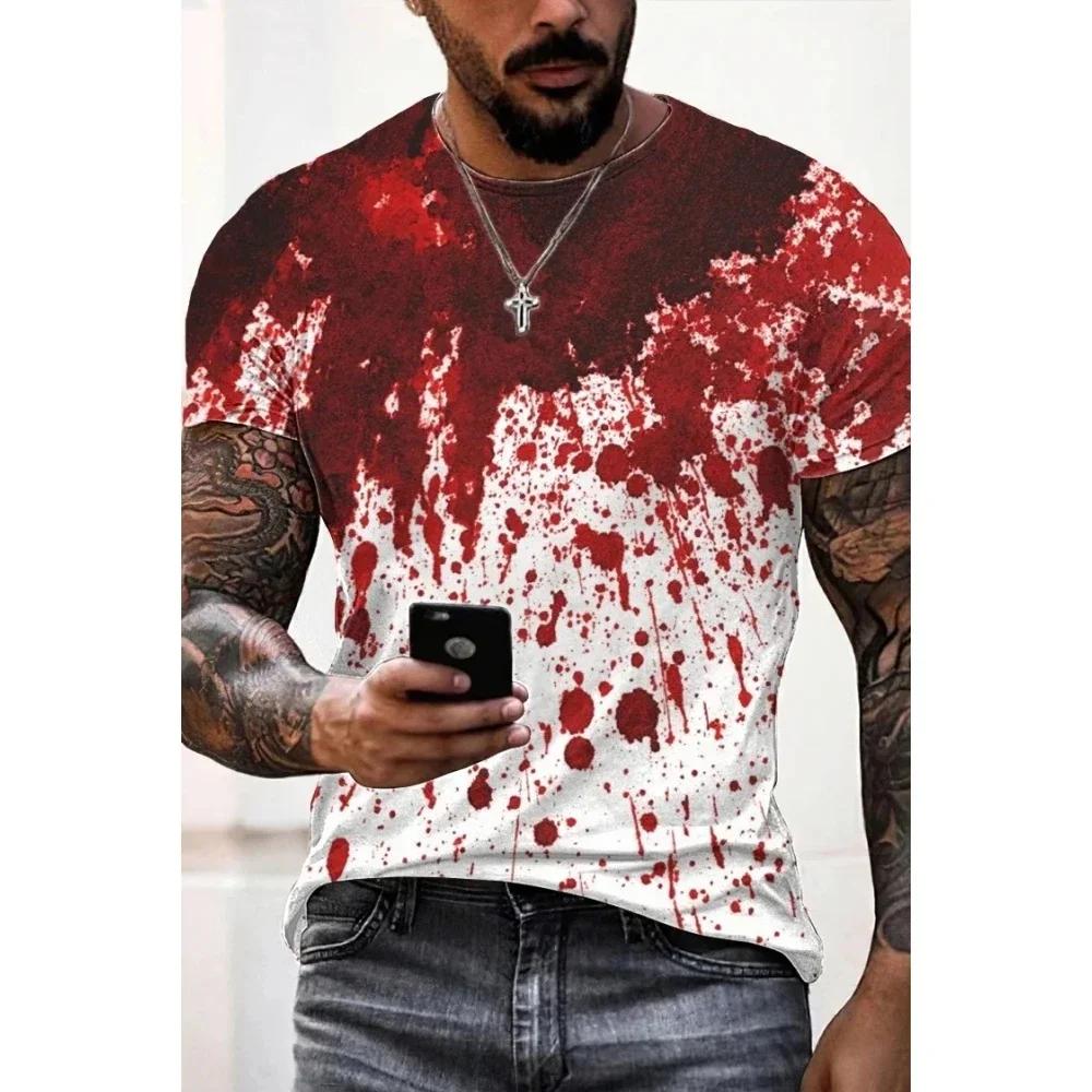 Hot Sale Men's Problem Solved Blood Splatter Drip T-Shirt Horror Blood Stain Graphic Short Sleeve Halloween Novelty Party Tees